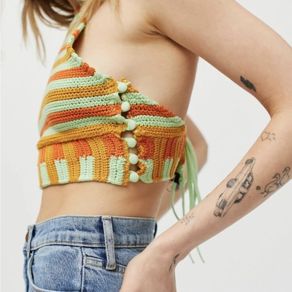 Urban Outfitters Seraphina Striped High Neck Knit Tank Top Orange/ green medium - Picture 2 of 6